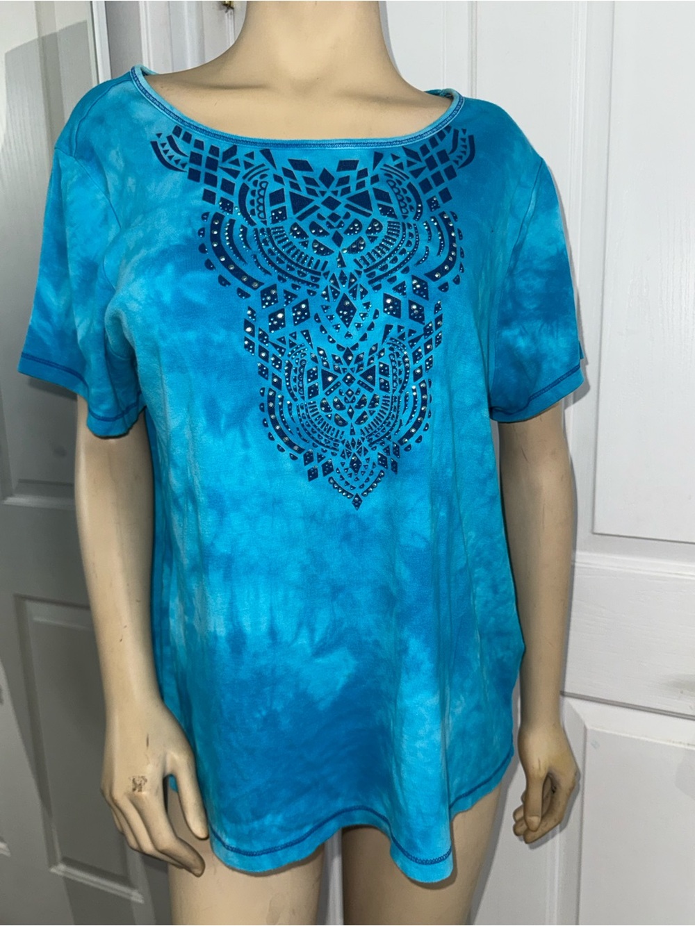 Women’s Turquoise Embellished Short-Sleeve Top